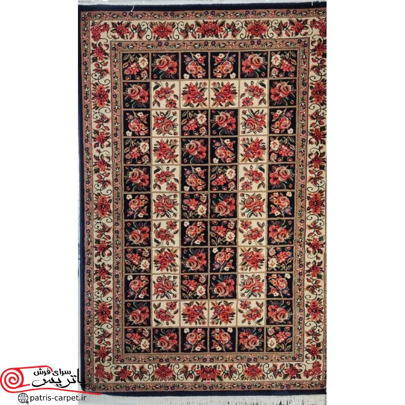 New Project01 فرش گبه طرح گلفرنگ سرمه ای