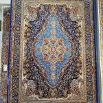 فرش ماشینی-پشمی طبیعی-ابریشمی گیاهی-کد3213-سرمه ای