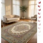 پاشین|فرش دستبافت گونه|پشم طبیعی|ابریشمی گیاهی 17 رنگ |کد4811|کرم