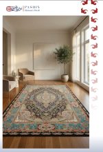 پاشین|فرش دستبافت گونه|پشم طبیعی|ابریشمی گیاهی 17 رنگ |کد4810|سرمه ای حاشیه آبی