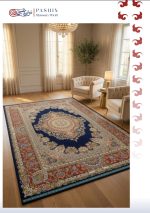 پاشین|فرش دستبافت گونه|پشم طبیعی|ابریشمی گیاهی 17 رنگ |کد4811|سرمه ای حاشیه مسی